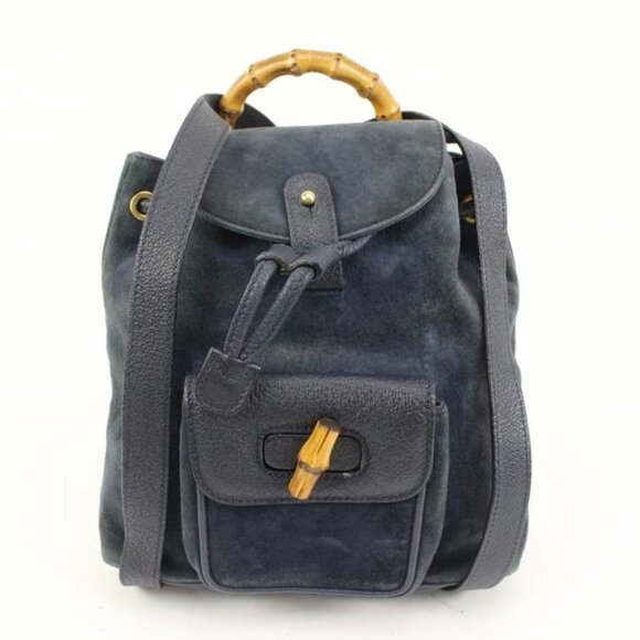 Gucci Navy Suede Bamboo Mini Backpack 56gz421s main image 10